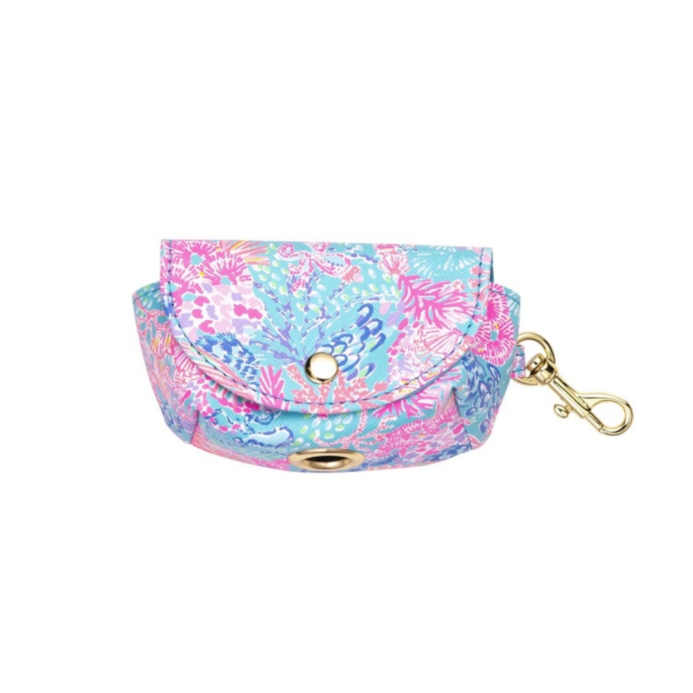 LILLY PULITZER DOG WASTE BAG DISPENSER WITH 15 PINK POTTY BAGS ATTACH TO LEASH